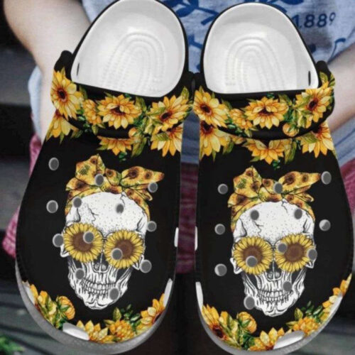 Sunflower Skull Rubber Crocs Shoes Clogs Unisex Footwear