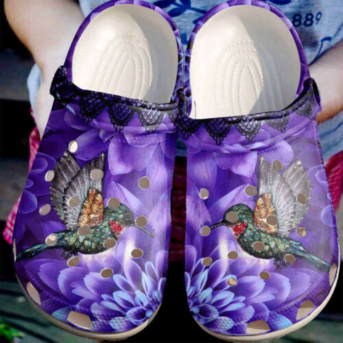 Hummingbird And Purple Flower Clogs Shoes Gifts Birthday