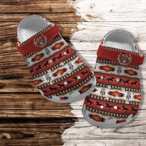 Native Horse Boho Decor Croc Shoes Gift Men Father Day- Horse Native America Croc Clogs Gift Grandpa