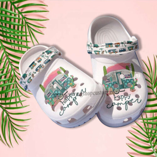Happy Camping Cactus Desert Cute Croc Shoes Gift Wife Mother Day- Camping Bus Pinky Shoes Croc Clogs Gift Women