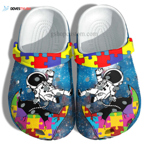 Astronaut Autism Genius Shoes – Puzzel Light Autism Awareness Shoes Croc Clogs Gifts Son