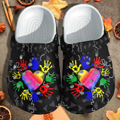 Autism Awareness Colorful Hand With Heart Love Shoes – Be Kind Shoes Clogs Gifts Mother Day