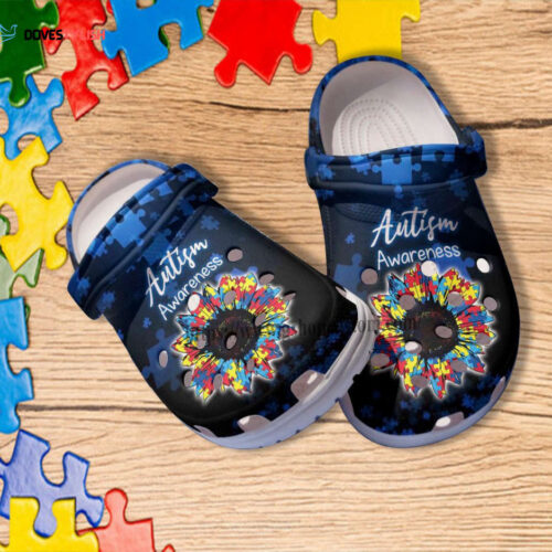 Autism Blue Sunflower Puzzle Croc Shoes Gift Aunt- Autism Awareness Blue Shoes Croc Clogs