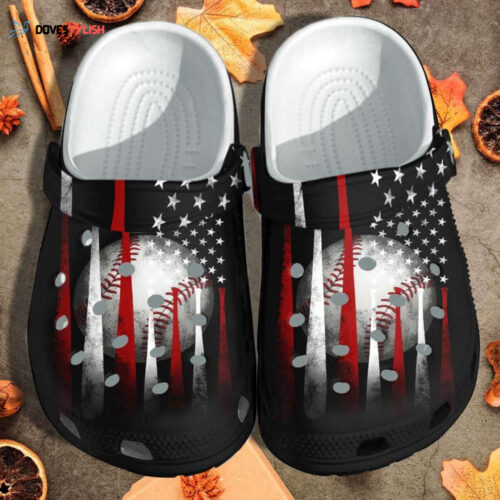 Baseball Ball America Flag Custom Shoes Clogs – Baseball Lover Gifts Shoes Son Husband