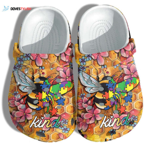 Bee Kind Flower Autism Puzzel Shoes Vintage – Autism Awareness Be Kind Shoes Croc Clogs