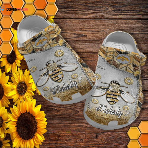 Bee Metal Flower Twinkle Croc Shoes Women- Bee Kind Hippie Shoes Croc Clogs Birthday Customize