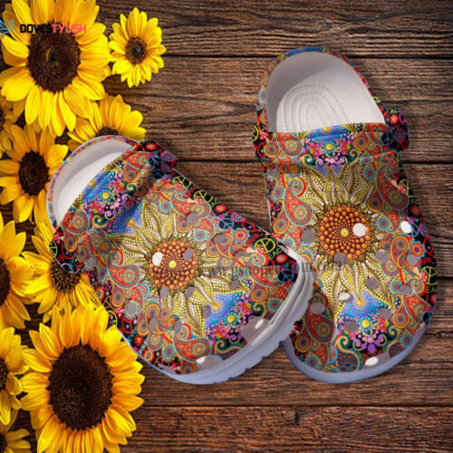 Boho Trippy Sunflower Twinkle Croc Shoes – Hippie Peace Boho Flower Shoes Croc Clogs Customize Birthday Girl