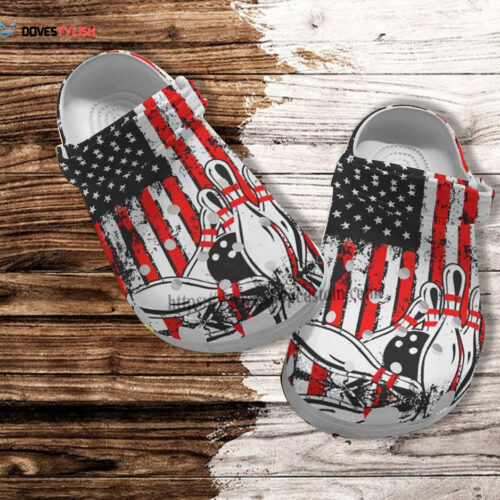 Bowling America Flag Croc Shoes Gift Father Day 2022- Bowling 4Th Of July Shoes Croc Clogs