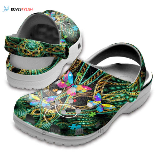 Butterfly Autism Flower Hippie Shoes – Hippie Be Kind Butterfly Shoes Croc Clogs Gifts Women