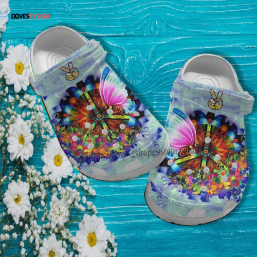 Butterfly Peace Hippie Trippy Croc Shoes – Peace Flower Butterfly Shoes Croc Clogs