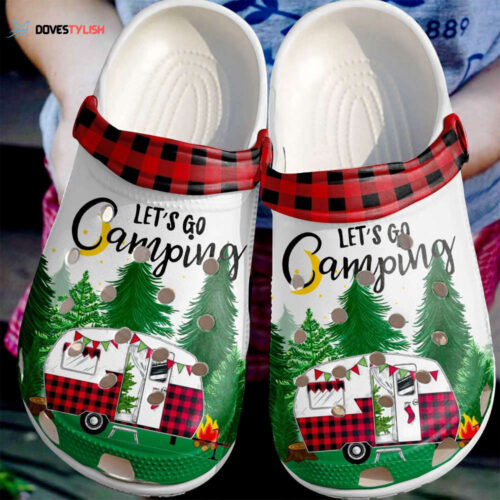 Camper Red Gingham Collection Shoes Clogs – Lets Go Camping Outdoor Shoes Clogs Birthday Gift