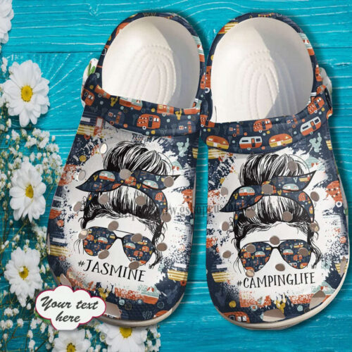 Camping Girl Cool Glasses Shoes Gift Women Mother Day- Camping Life Vintage Shoes Croc Clogs Customize