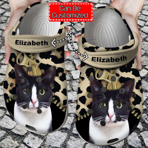 Cat Lovers Personalized Clogs Shoes With Leopard Pattern Cat