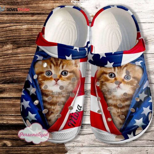 Cat Usa Flag Shoes Gift Women Mother Day- 4Th Of July America Cat Flag Shoes Croc Clogs Customize