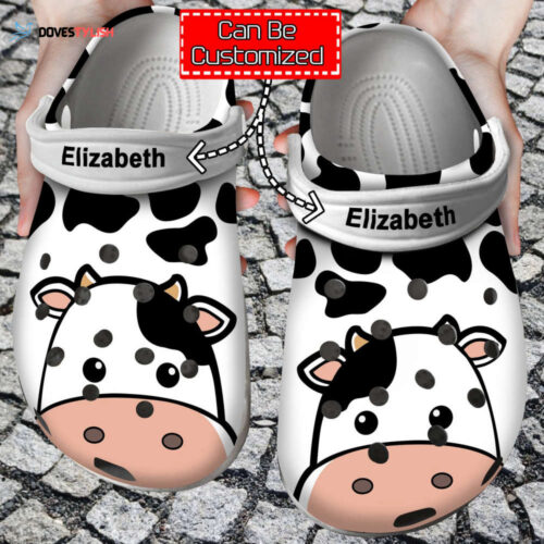 Cow Face Print Personalized Clogs Shoes With Your Name Animal