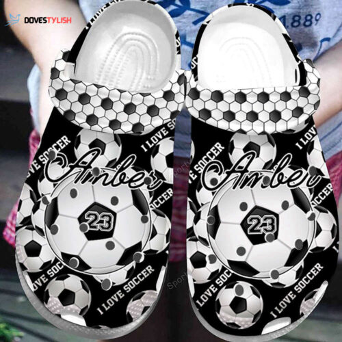 Custom Name And Number Black White Soccer Clogs Shoes