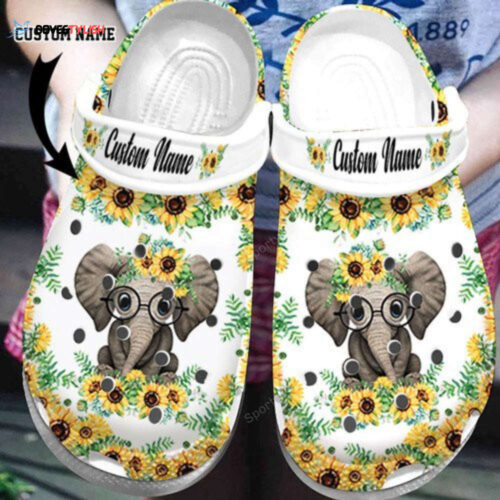 Custom Name Elephant With Sunflower Clogs Shoes