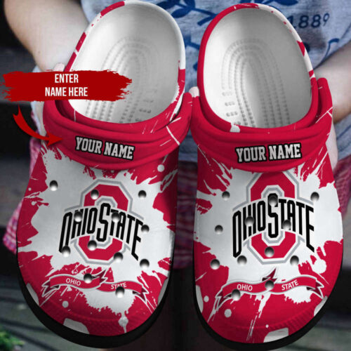 Custom Name Red Ohio State Clogs Shoes