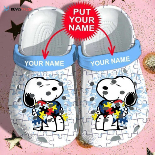 Custom name Snoopy Autism Autism Comfortable For Mens And Womens Classic Water Rubber Crocs Crocband