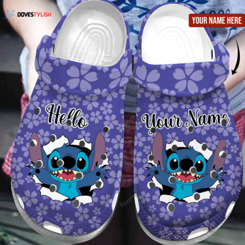 Custom Name Stitch Hello So Cute Kids Clogs Shoes