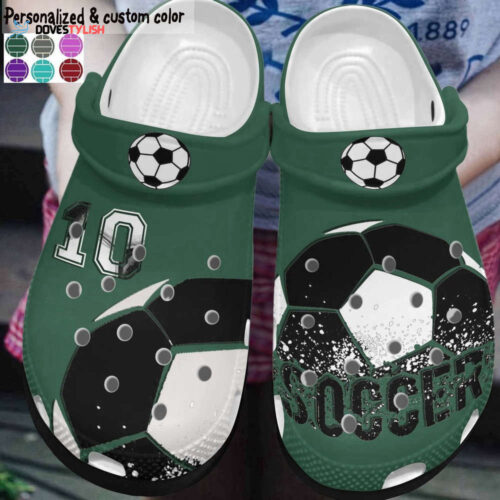 Custom Number Soccer Black Green Clogs Shoes