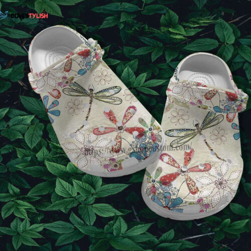 Dragonfly Flower Boho Vintage Croc Shoes- Dragonfly Peace Hippie Shoes Croc Clogs Gift Grandaughter