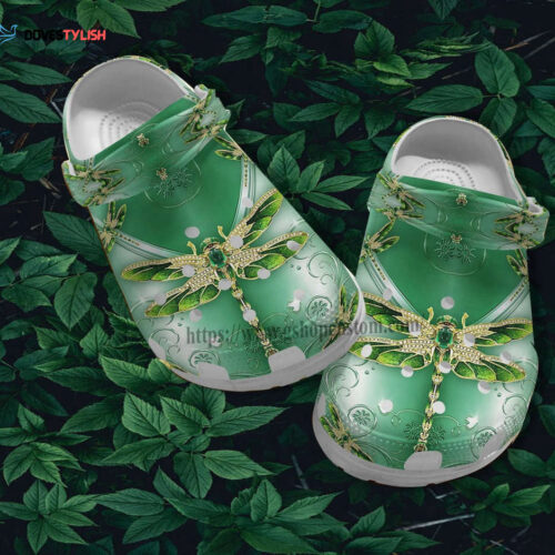 Dragonfly Golden Jade Green Twinkle Croc Shoes Gift Grandaughter- Dragonfly Shoes Croc Clogs Gift Mother Day