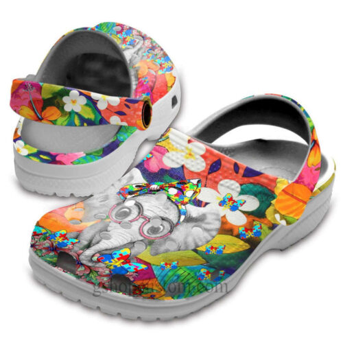 Elephant Autism Butterfly Flower Rainbow Shoes – Autism Awareness Be Kind Shoes Croc Clogs