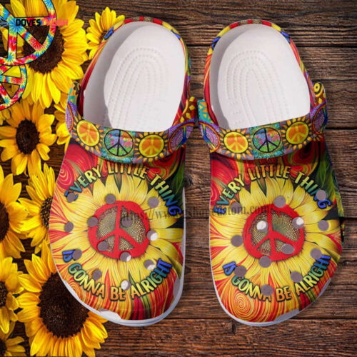 Every Little Thing Gonna Be Alright Croc Shoes Gift Daughter- Hippie Sunflower Peace Shoes Croc Clogs