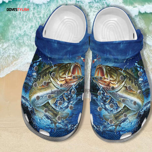 Fishing Bass Navy Croc Shoes Gift Men Father Day- Fishing Camping Shoes Croc Clogs Son Husband