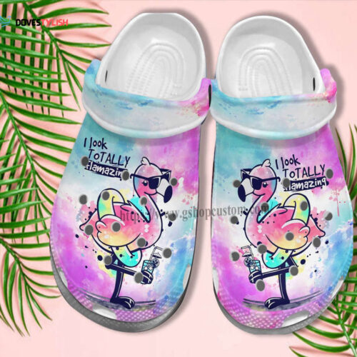 Flamingo Cool Party Pool Summer Croc Shoes- Flamingo Look Totally Amazing Funny Beach Shoes Croc Clogs