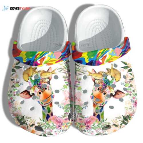 Giraffe Flower Cute Autism Awareness Shoes – Giraffe Rainbow Colorful Shoes Croc Clogs Gifts Women