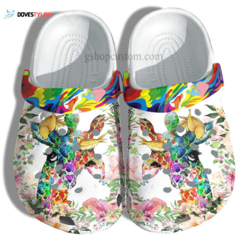 Giraffe Rainbow Colorful Autism Awareness Shoes – Giraffe Flower Shoes Croc Clogs Gifts Women