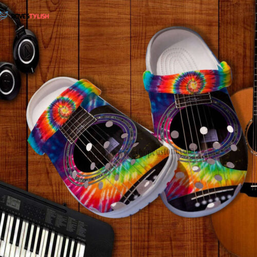 Guitarist Hippie Music Croc Shoes – Guitar Rainbow Hippie Trippy Shoes Croc Clogs Gift Birthday