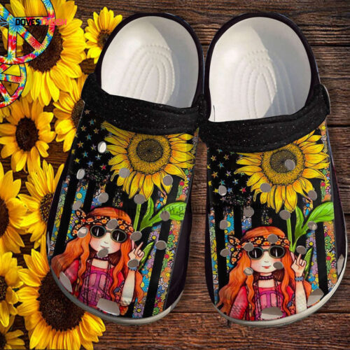 Hippie Daughter Gifts Sunflower Hippie Girl Croc Shoes Customize – America Flag Hippie Sunflower Shoes Croc Clogs