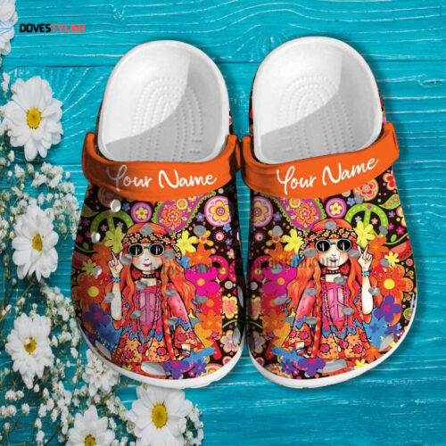 Hippie Girl Peace Orange Shoes Birthday Gift Daughter Niece- Hippie Flower Peace Girl Shoes Croc Clogs Customize