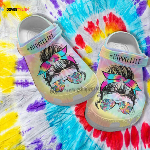 Hippie Life Girl Glasses Croc Shoes Gift Mommy- Hippie Rainbow Shoes Croc Clogs Customize Mother Day Gift