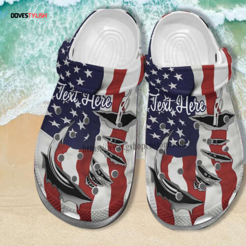 Hook Fishing America Flag Croc Shoes Men Women- Hook Fish 4Th Of July Usa Flag Shoes Croc Clogs Customize Name