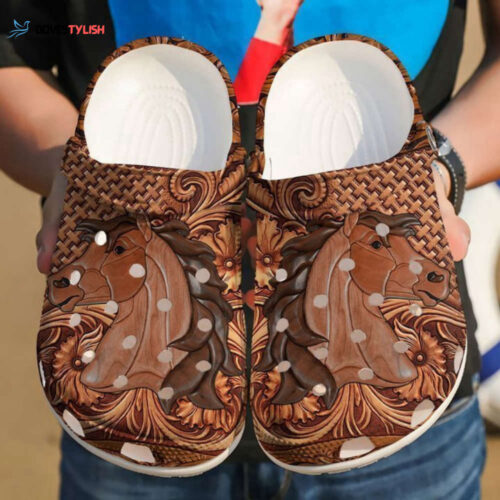 Horse Wooden Pattern Classic Clogs Shoes