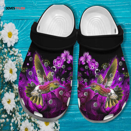 Hummingbird Girl Roses Purple Croc Shoes Gift Women- Girl Love Hummingbird Shoes Croc Clogs