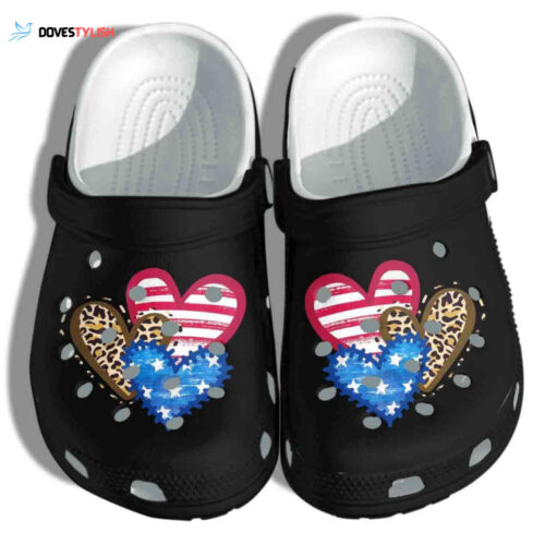 Leopard American Flag Hearts 4Th Of July Shoes Clogs
