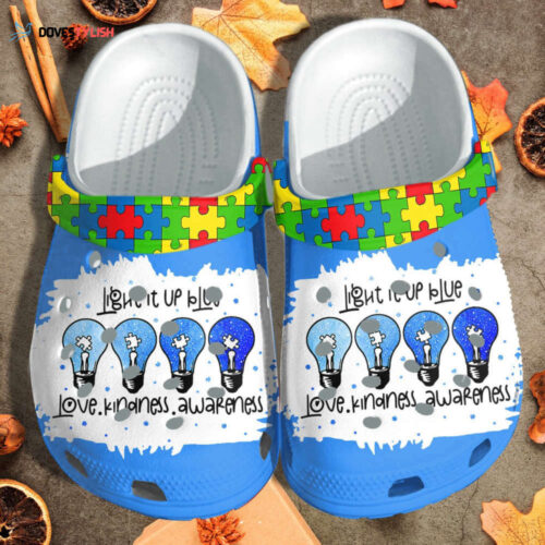 Light It Up Blue Puzzel April Autism Shoes – Love Kindnes Awareness Shoes Croc Clogs Gifts Son Daughter