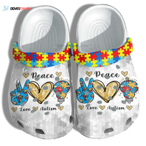 Light Puzze Peace Love Autism Shoes – Autism Awareness Puzzel Shoes Croc Clogs Gift