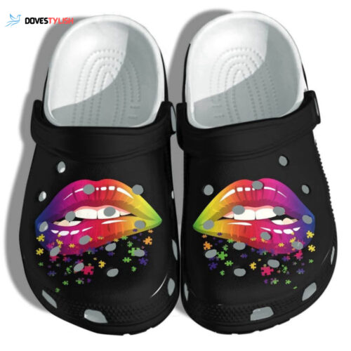 Lip Rainbow Puzzle Shoes – Autism Awareness Puzzle clogs Gifts