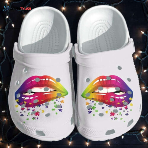 Lip Rainbow Puzzle Shoes Clogs Autism Girls – Autism Awareness Puzzle Cute Outdoor Shoes