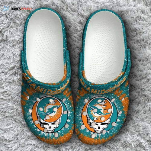 Nfl Miami Dolphins Grateful Dead Classic Rubber Crocs Crocband Clogs Comfy Footwear T