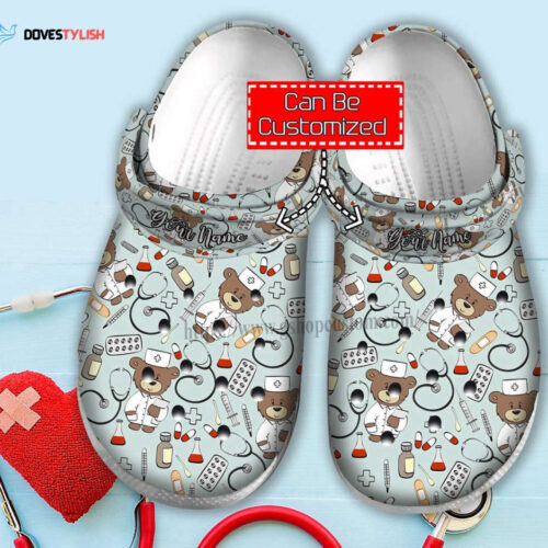 Nurse Baby Bear Medical Shoes Daughter Wife Mother Day – Nurse Item Chibi Shoes Croc Clogs Customize Name