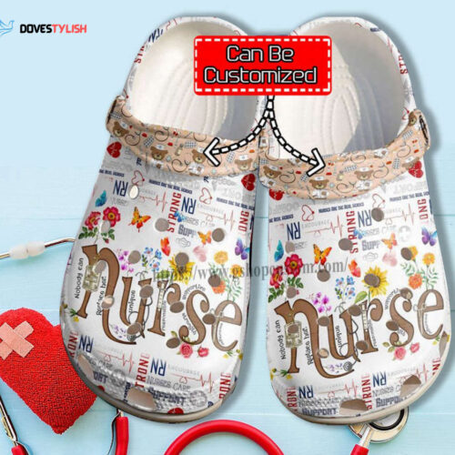 Nurse Butterfly Flower Shoes Gift Wife Daughter – Nurse Baby Bear Shoes Croc Clogs Customize
