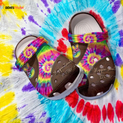 Peace Rainbow Hippie Soul Leather Croc Shoes Gift Women- Hippie Trippy Rainbow Shoes Croc Clogs Birthday Gift
