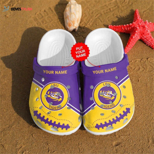Personalized LSU Tigers and Lady Tigers Rubber Crocs Crocband Clogs Comfy Footwear TL